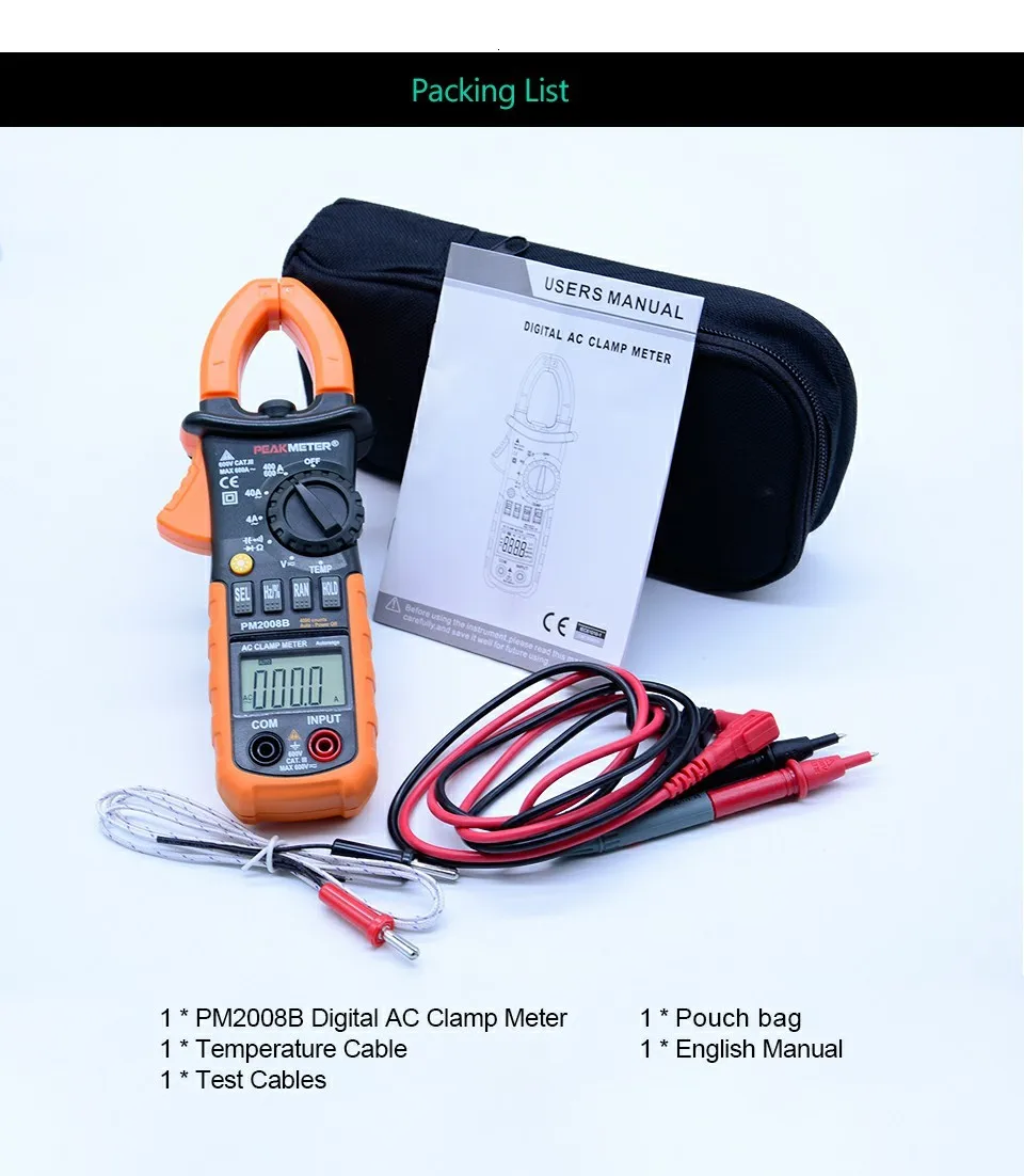 PEAKMETER PM2008B Профессиональный автоматический цифровой ac Амперметр зажим metro равный 4000 отсчетов