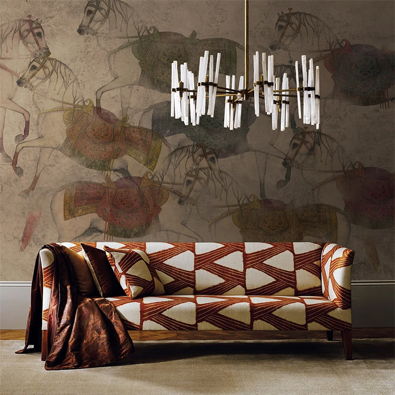 Китайская монгольская роспись MASAR ручная иллюстрация лошадь обои светлый