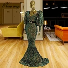 Женское вечернее платье с V-образным вырезом, зеленое платье с блестками и длинным шлейфом для вечевечерние, 2021