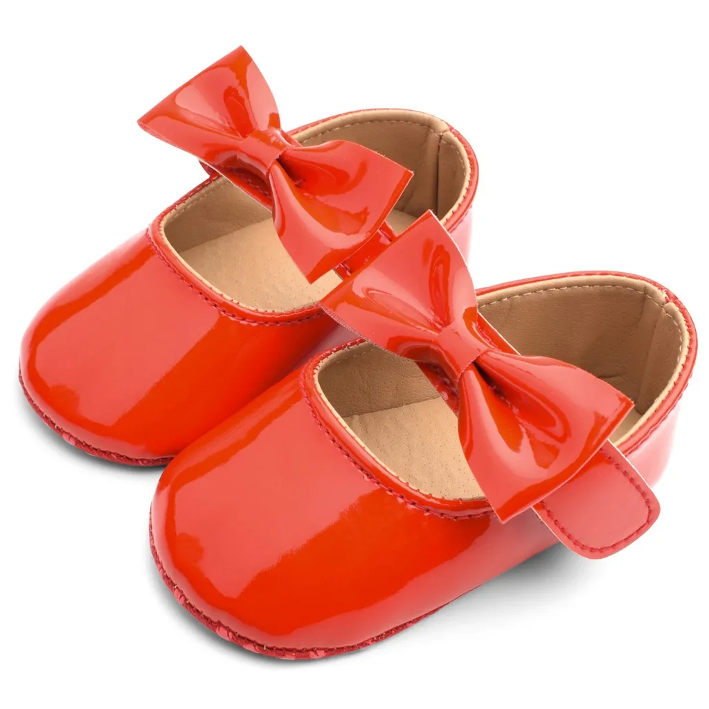 Patent Leather Shoes Kids Baby Girls Bow Firstwalk Hook Loop Casual Toddler Ant-slip Cute Soft Sole Sapatinho Menina |