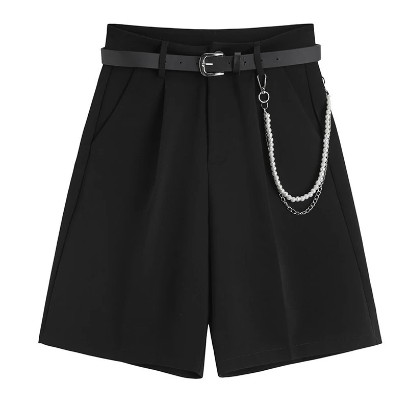 

Sister Fara Spring Plus Size Women's Shorts High Waist With Chain Casual Wide Leg Shorts Autumn Zipper Fly Ladies Suit Shorts