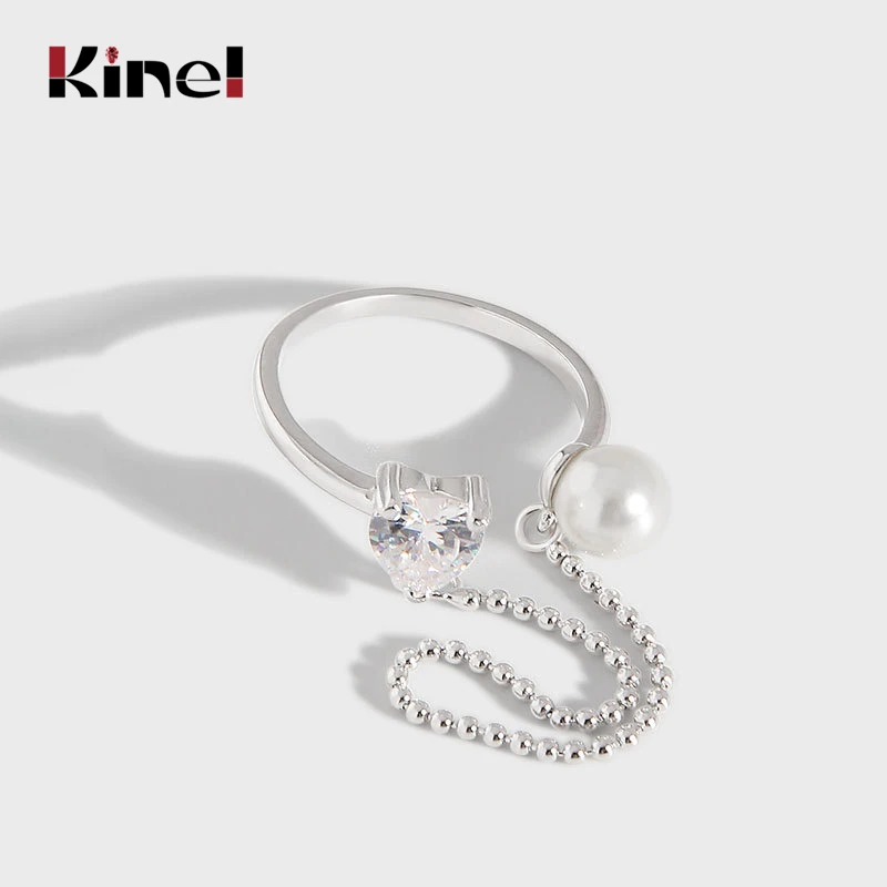 

Kinel Simple Round Bead Chain CZ Pearl Rings for Women Silver 925 Jewelry Engagement Wedding Party Anillos