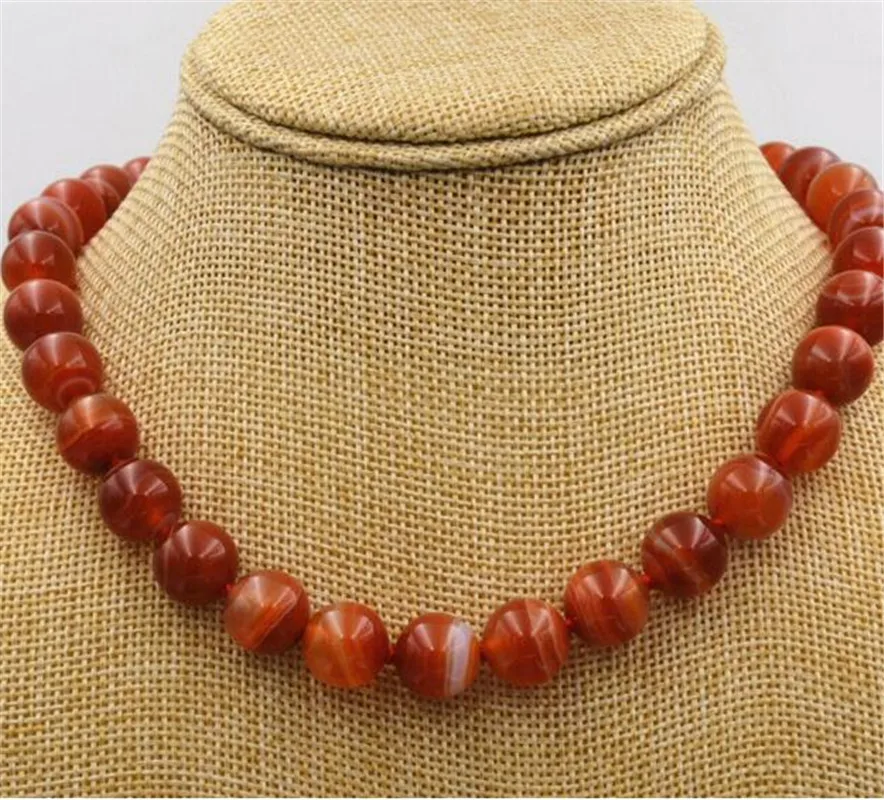Ожерелье из натурального красного агата в полоску Ониксовые драгоценные камни