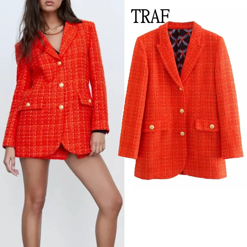

TRAF Woman Blazers 2021 Fashion Single-Breasted Texture Blazer Women Slim Long Sleeve Woman Clothes Elegant Female Blazers