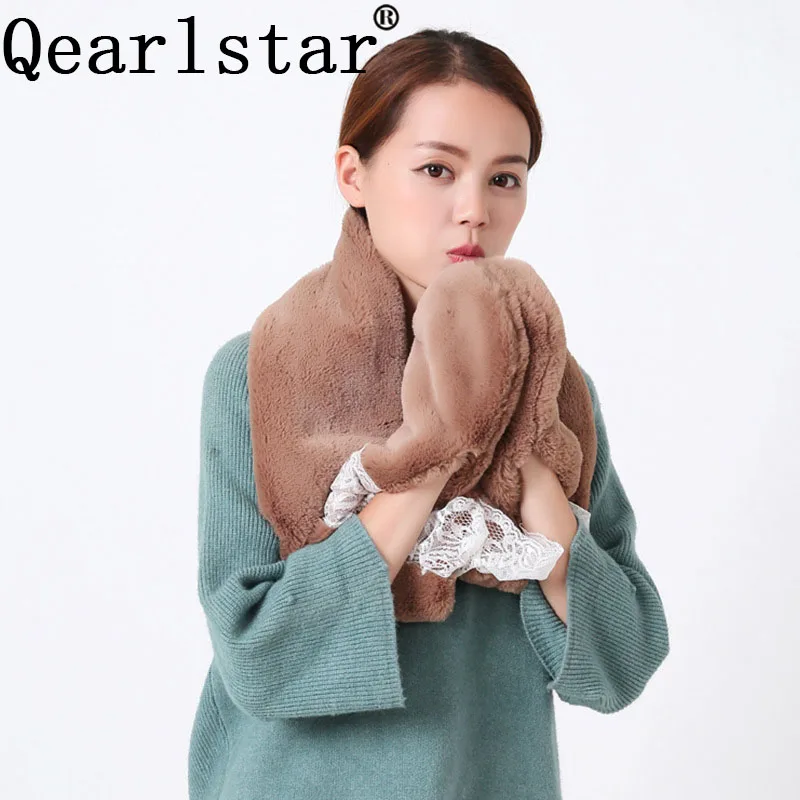 Qearlstar зимний шарф из искусственного лисьего меха перчатки для женщин меховая