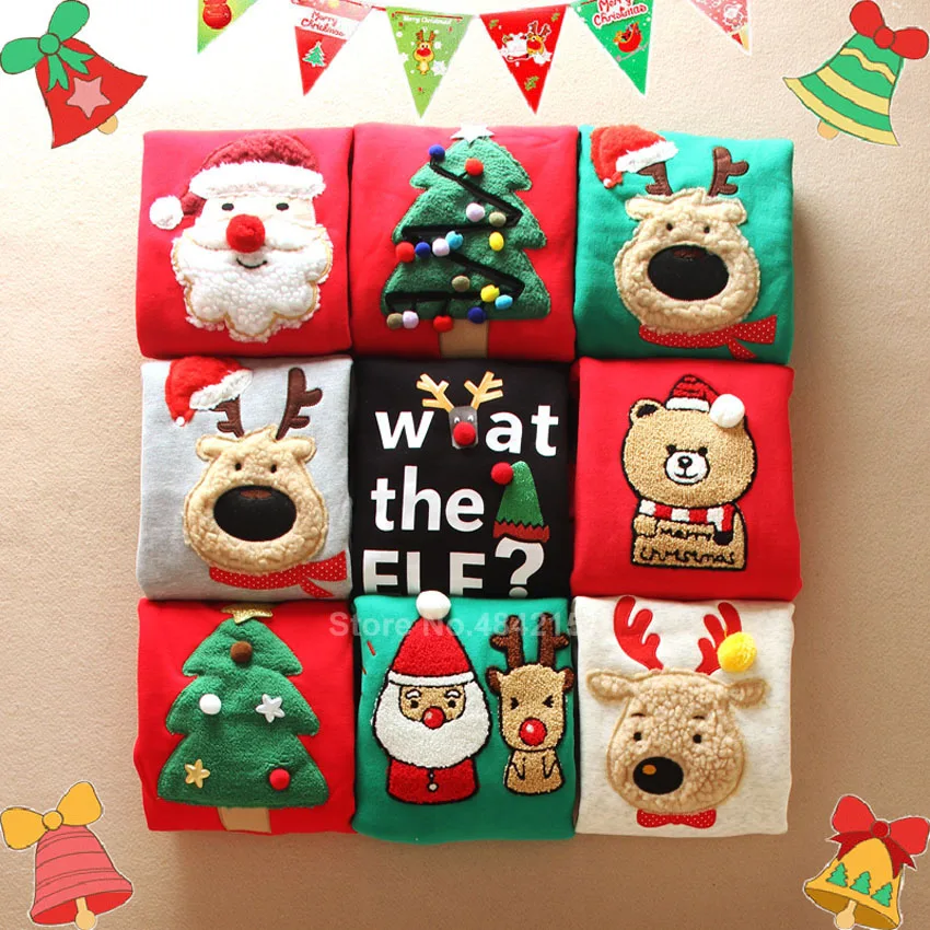 Свитер Рождественский зимний с вышивкой Санта-Клауса лося 14 цветов | Мать и