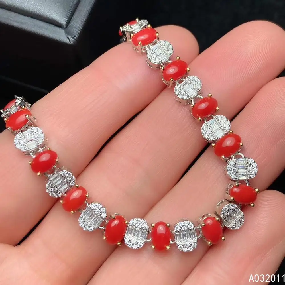 

KJJEAXCMY Fine Jewelry 925 Sterling Silver inlaid red coral luxury women hand bracelet support detection hot selling