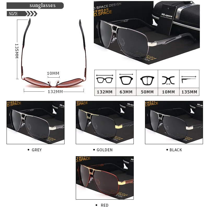 HDclear модные поляризационные солнцезащитные очки мужские брендовые дизайнерские