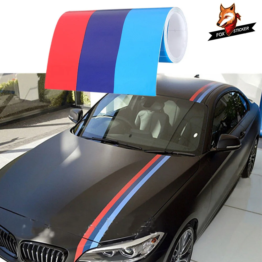 5m*15cm PVC Material Tricolor Waterproof Hood Roof Stickers Auto Sport Styling Vinyl Car Sticker Suitable for BMW M3/5 3/5Series - купить по