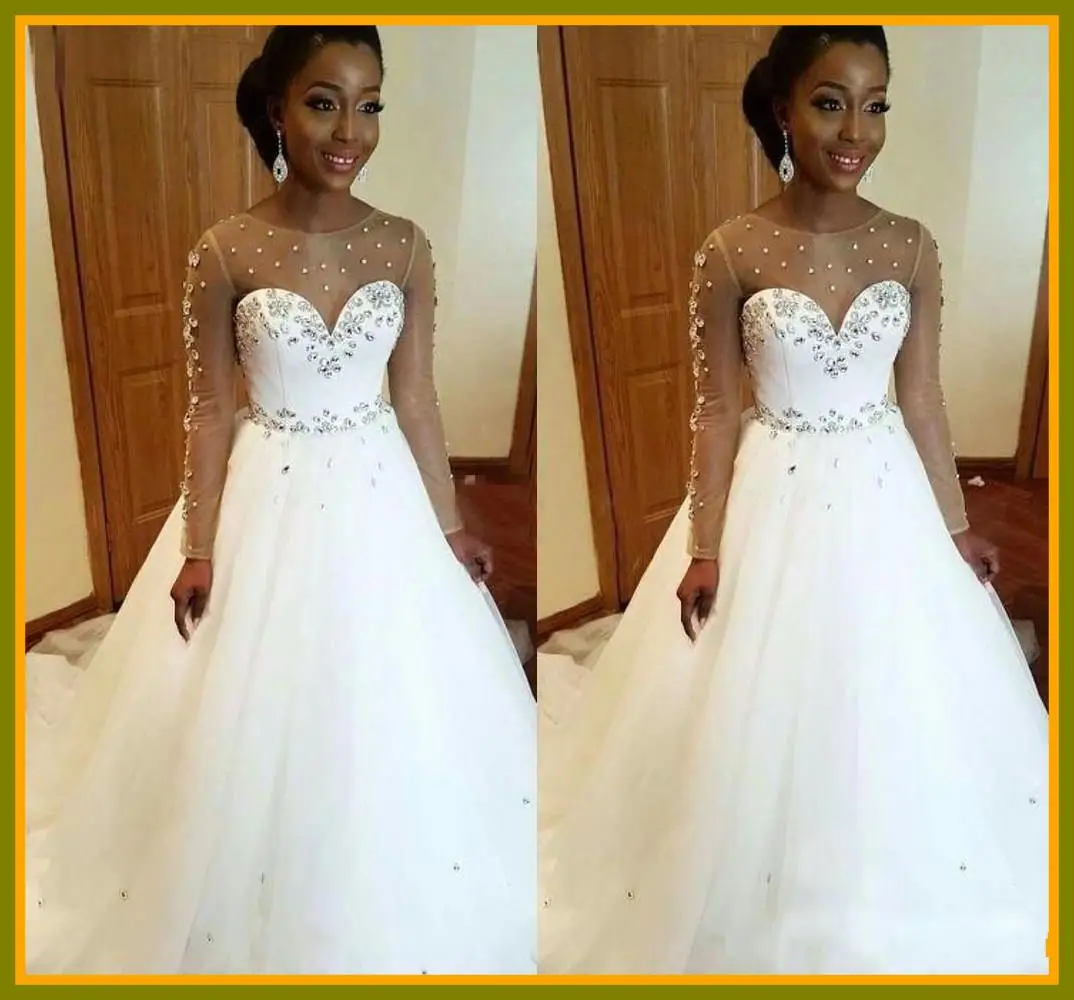 

2021 New Sexy Illusion Arabic African Wedding Dress Amazing Beading Vestido De Noiva Bridal Gowns