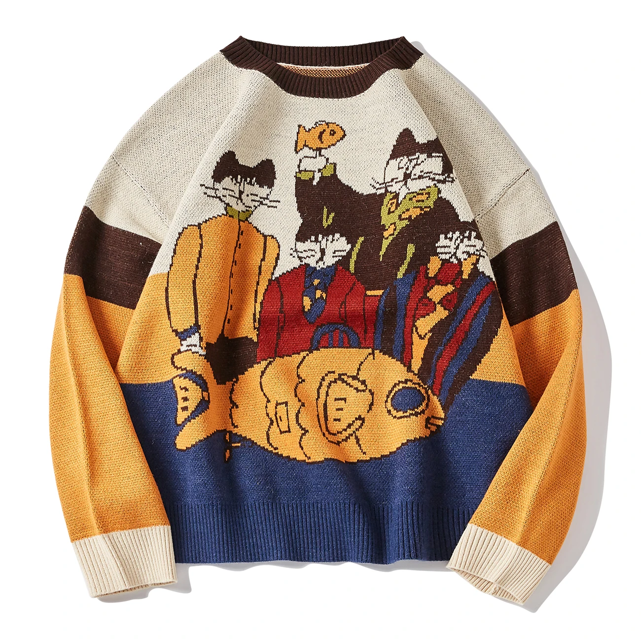 2021 Funny Oversize Sweaters Men Knit Jumper Cartoon Print Pullover O-neck Knitted Sweater Streetwear Women Unisex Vintage