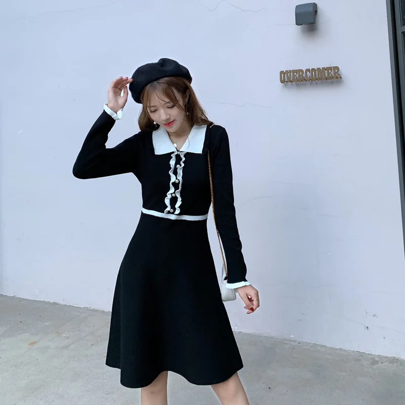 KINOMI корейский стиль длинный рукав платье-свитер новинка 2019 высокая талия