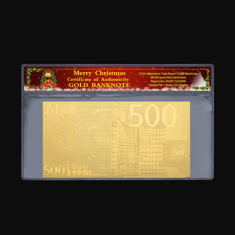 Подарок памятная монета 500 евро старая банкнота 24k позолоченная Рождественская