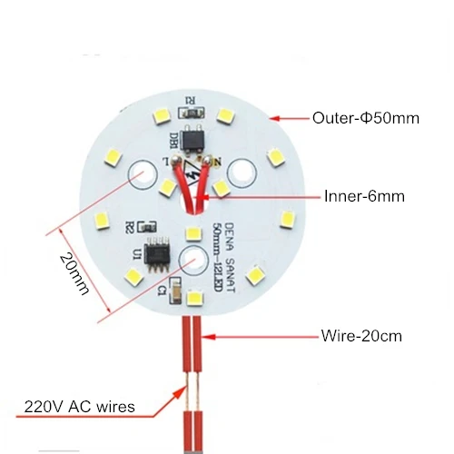

50Pcs 220V SMD 7W 50mm White Light LED Lighting Board Pannel Source Beads Aluminum Plate Base
