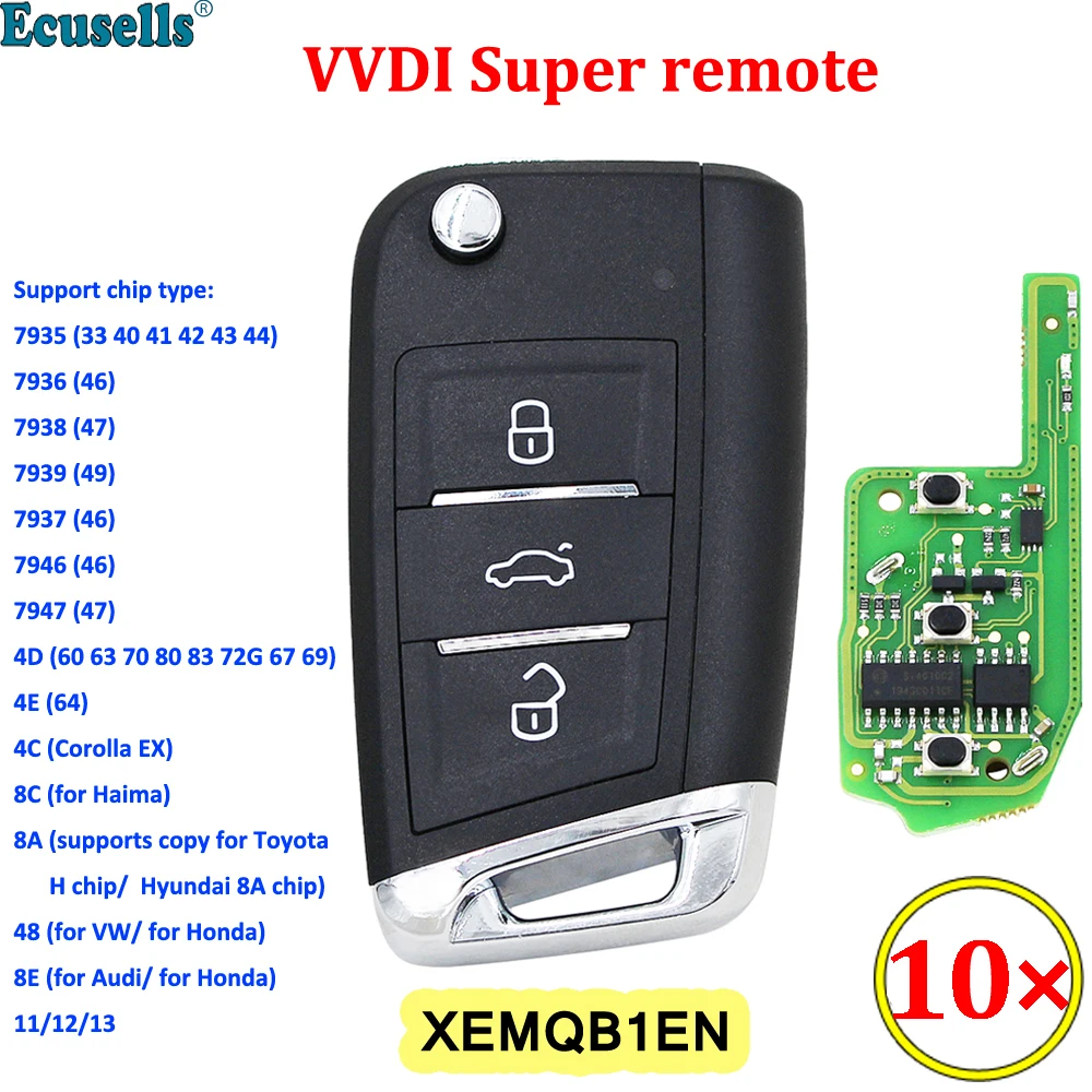 10 шт./лот Xhorse XEMQB1EN VVDI супер пульт с чипом XT27 XT27A66 работает для VVDI2 /VVDI MINI Key Tool/VVDI Tool