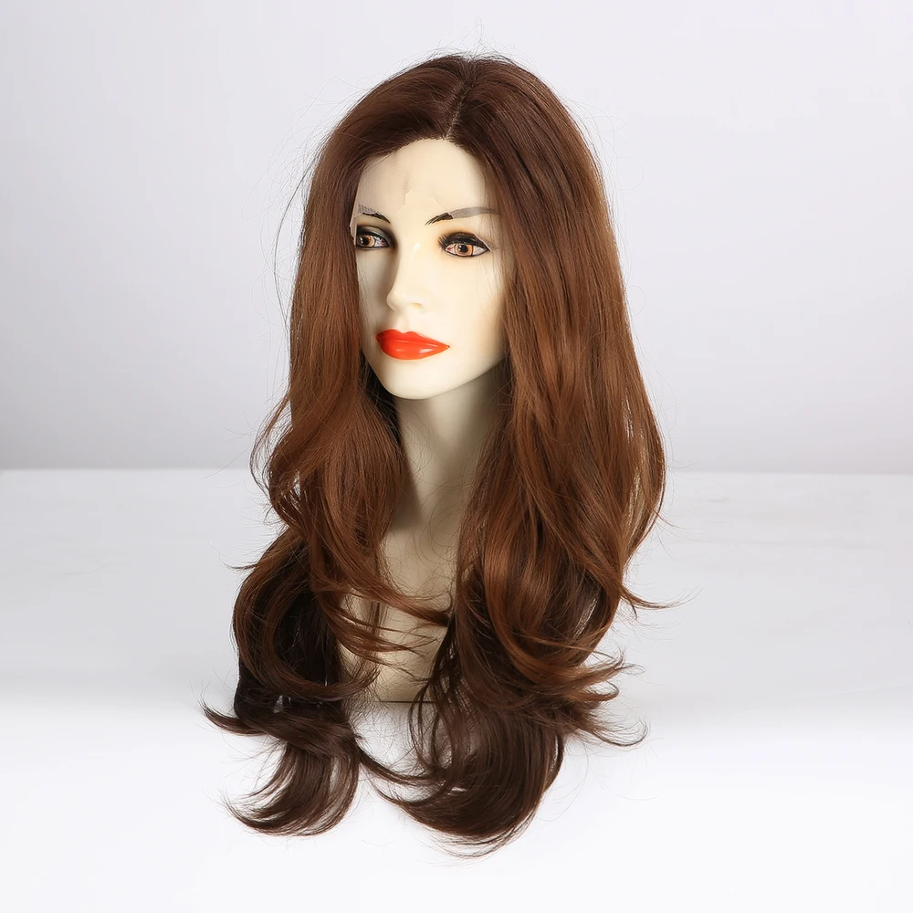 

EASIHAIR Long Wavy Brown Lace Front Wigs with Baby Hair Lace Synthetic Wigs for Women High Density Natural Hair Cosplay Wigs