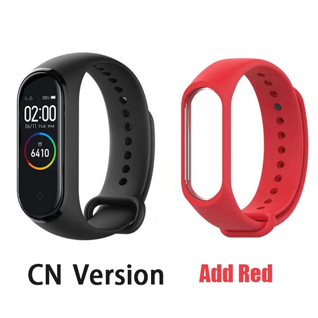 CN add red strap Глобальная версия Xiaomi Mi Band 3 Смарт-Браслет фитнес-браслет 3 большой сенсорный экран сообщение частота сердечных сокращений Smartband - Цвет: CN add red strap
