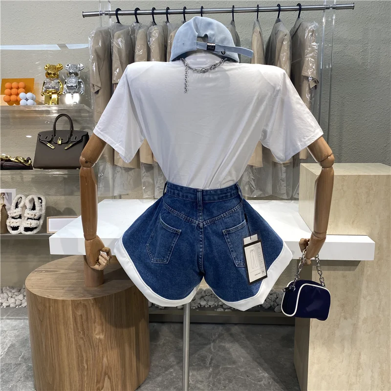 

Denim Skirt High Waist Shorts Women Wide Leg Shorts Summer Loose Irregular Color Shaggy Hotpants Short Jeans Feminino Harajuku