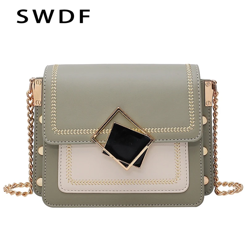 

SWDF 2021 Chain Pu Leather Crossbody Bags For Women 2021 Small Shoulder Messenger Bag Special Lock Design Female Travel Handbags