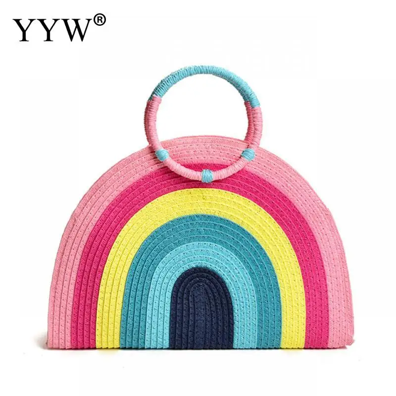 

Женская пляжная сумка, ручная плетеная Сумка цвета радуги, летняя сумка, 2021