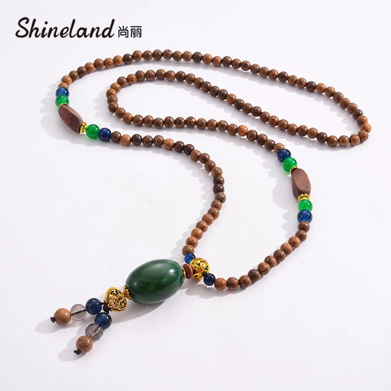 Shineland Новое Женское Ожерелье с разноцветными бусинами длинный деревянный