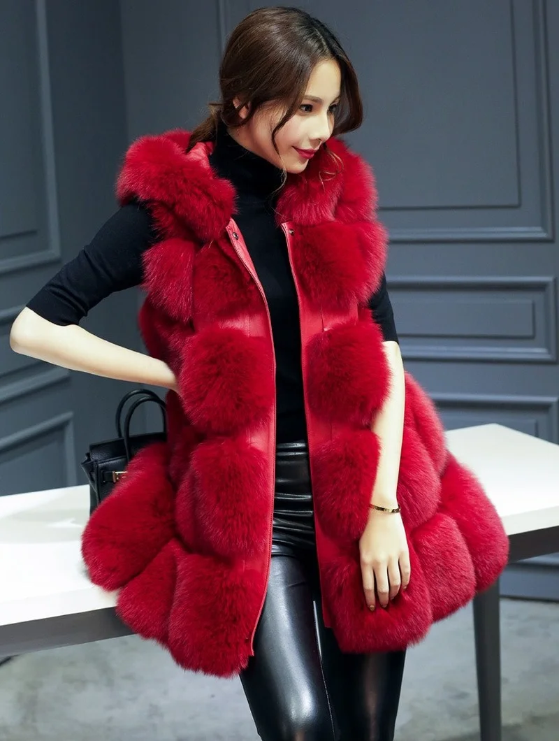 2021 Pink Winter Coat Women New Rushed Full Fur Vest Autumn The Fox Coat In Long Clothing Fur Cropped Jacket Faux Fur Plus Size