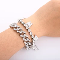 fnqufuj rhinestone butterfly bracelet set wholesale charms cuban bracelets for women cuban link chain trendy crystal jewelry