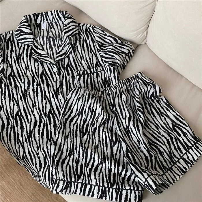 Pijama Set Woman 2 Pieces Nightie Sleepwear Home Clothes Zebra Pattern Pajamas Girl Winter Pyjama Female Suit Outfits Homewear