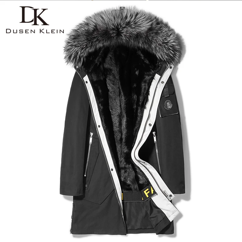 

New Mink DK Linined Fur Parkas Natural Fox Fur Trimmed Collar Hooded Fur Clothing Men Winter Warm Real Fur Coats