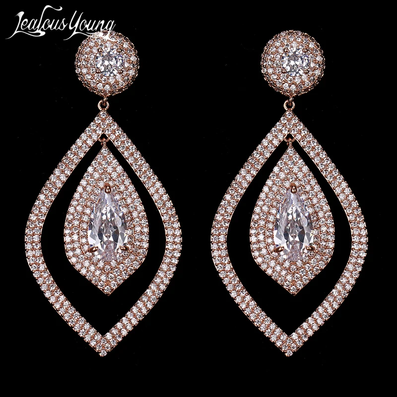 Роскошные серьги подвески в форме капли с цирконом свадебные бриллиантовым