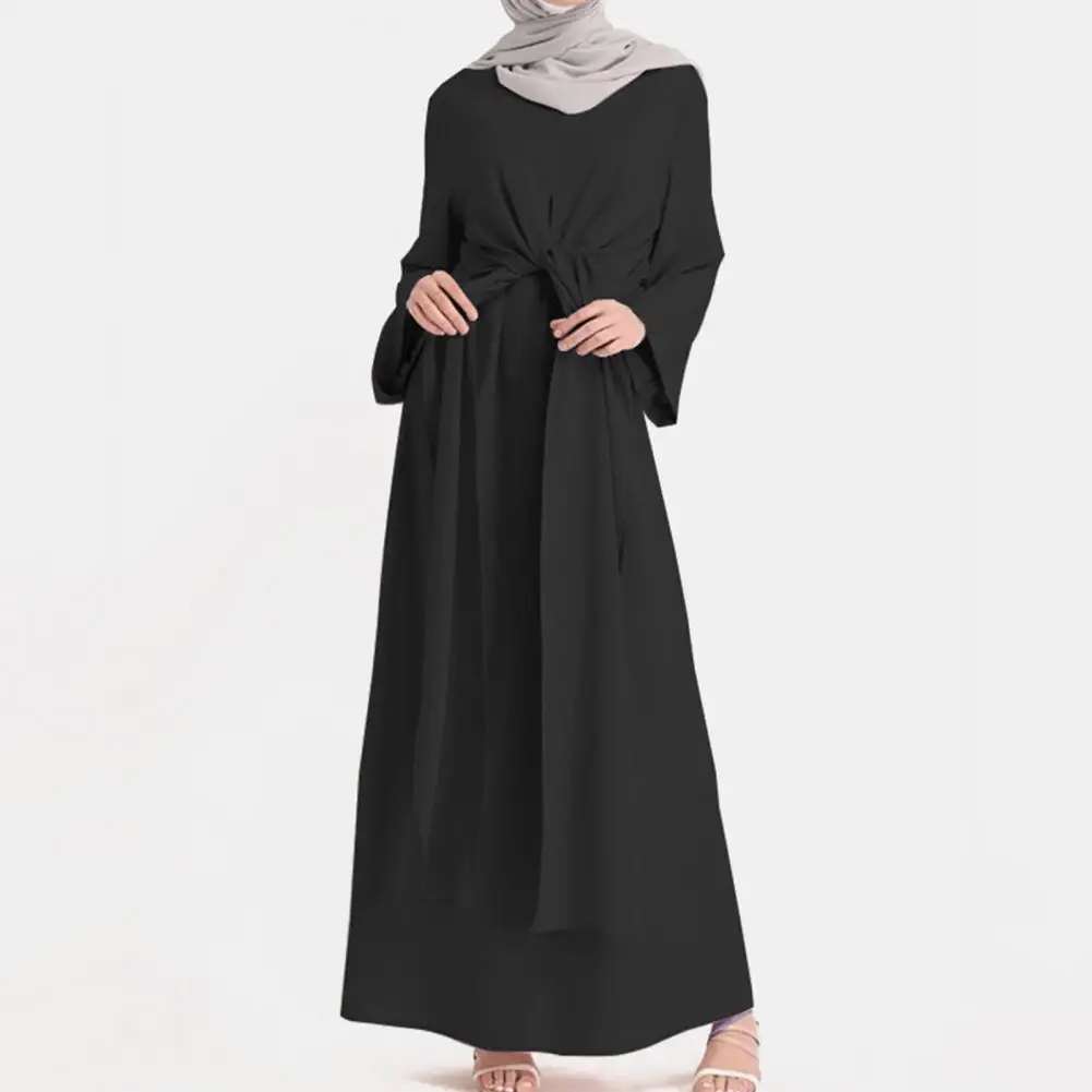 

Женское платье с длинным рукавом и О-образным вырезом солидная Цвет для девочек с пышной юбкой; Свободные макси летнее платье повседневное ...