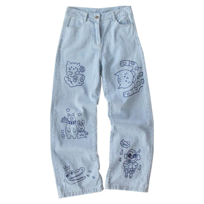 

Women's Jeans 2021 Spring New Y2K Streetwear High Waist Straight Pants Fashion Baggy Harajuku Girl Student Denim Trouser