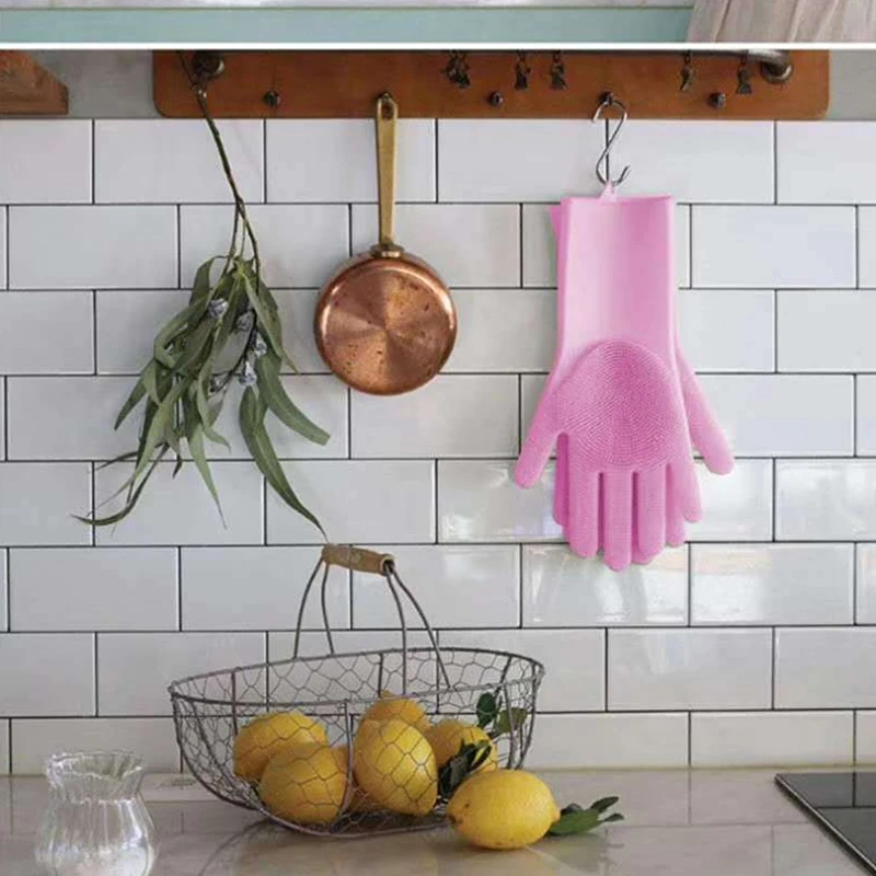 

1Pair Hairy Dishwashing Cleaning Gloves Magic Sponge Gloves Rubber Dish Washing Glove For Household Scrubber Kitchen Clean Tool