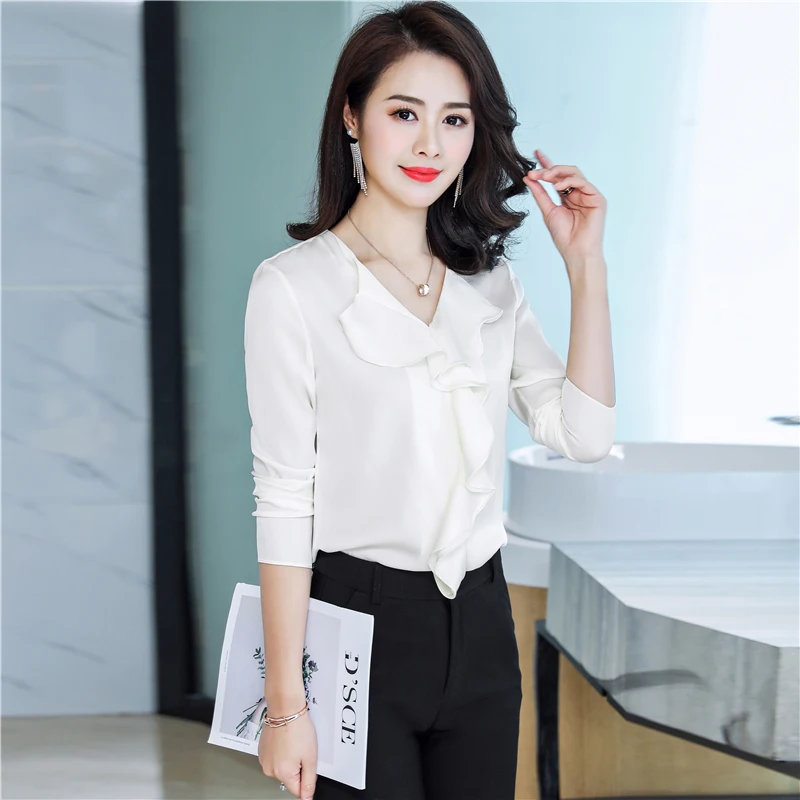 Весенне осенняя блузка из натурального шелка белые черные женские топы и блузки