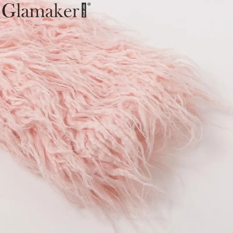 Glamaker из искусственного меха, теплое модное пальто, женское сексуальное длинное розовое плюшевое меховое пальто, Осень-зима, Свободные Плюшевые вечерние пальто клубного размера плюс