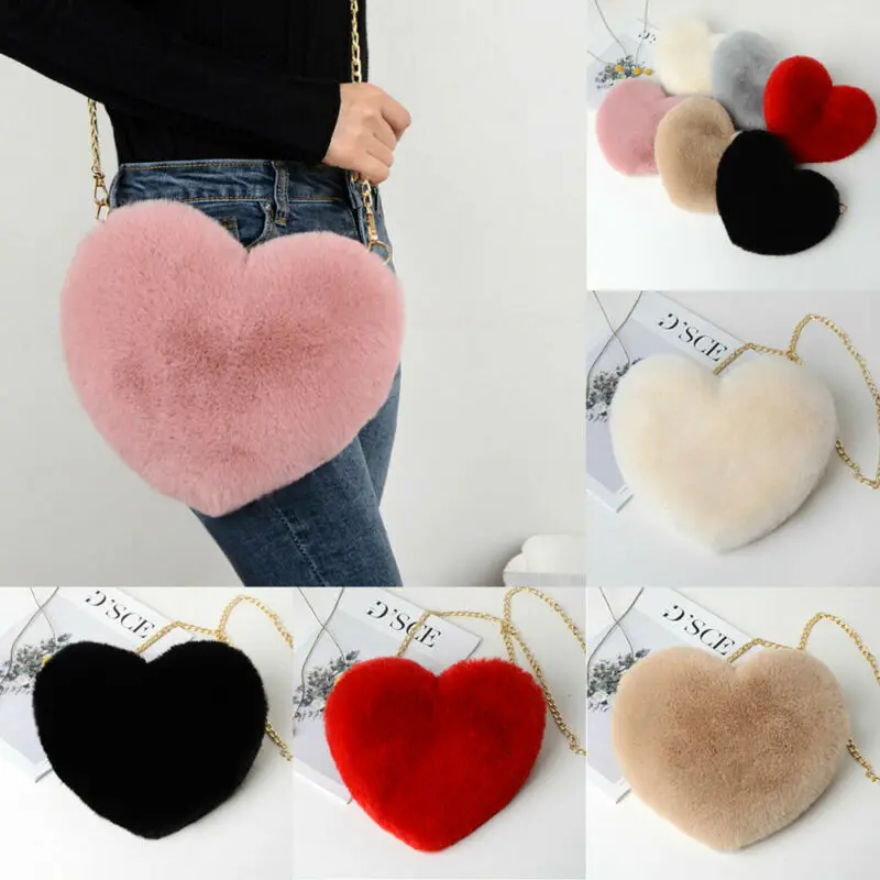 

Womens Heart Shaped Bag Fashion Female Chain Messenger Bag Plush Love Shoulder Crossbody Bag Valentine's Day Gift