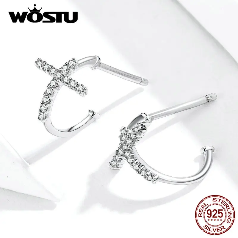 Женские сережки гвоздики WOSTU из стерлингового серебра 925 пробы с кристаллами