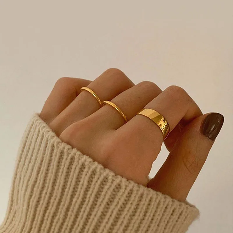 

3pcs/set Minimalist Goden Smooth Rings Thin Thick Simple Hiphop Ring Women Girls Lovers Wedding Jewelry Engagement Gifts