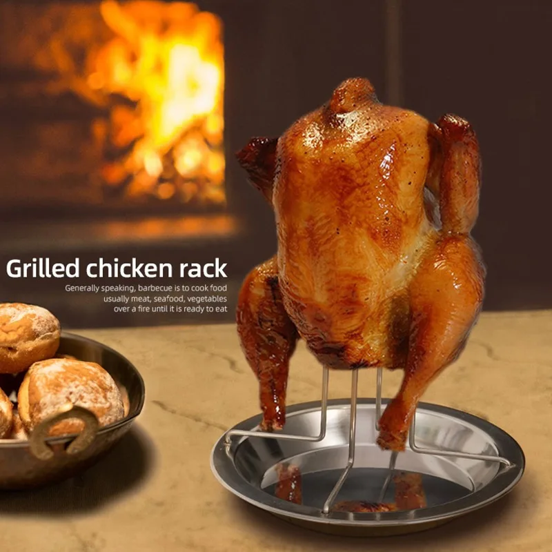 

Kitchen Grilled Chicken Rack BBQ Tools Chicken Duck Holder Rack Grill Stand Roasting Non Stick Carbon Steel Baking Cooking Pans