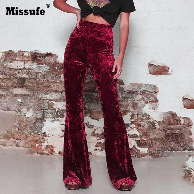 Missfue 2019 новая осень зима бархатные широкие брюки женские эластичные высокой