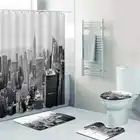Черные и белые технические шторы для ванной комнаты, набор водонепроницаемых штор для душа, чехол для унитаза, коврик, нескользящий коврик для ванной