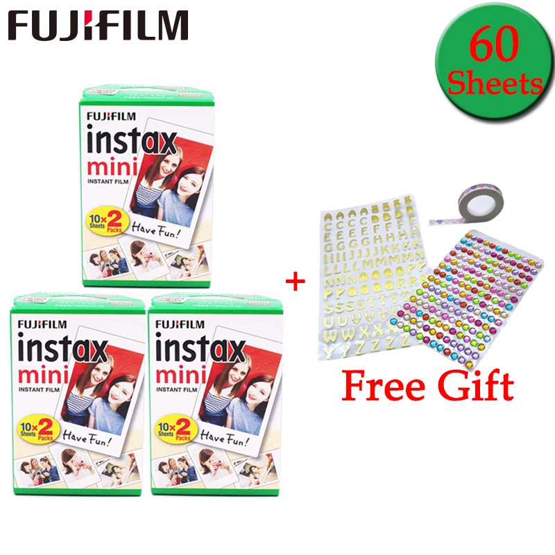 60 Sheets with gift 20-100 листов Fuji Fujifilm instax white Color Edge Fims для instax mini 8 9 7s 90 25 50 sp1 фотобумага с бесплатным подарком - Цвет: 60 Sheets with gift