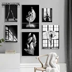 Современный плакат, черно-белая Картина на холсте, рисунок балерины, девушки, художественные принты, плакаты с перьями, настенные картины в скандинавском стиле, декор для спальни