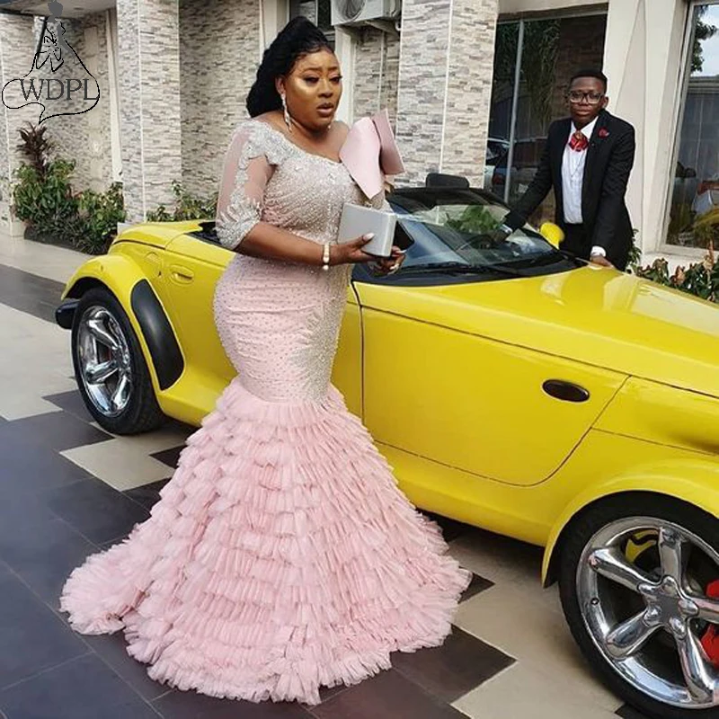 Женское вечернее платье русалка многоярусная юбка из тюля с блестками и бусинами