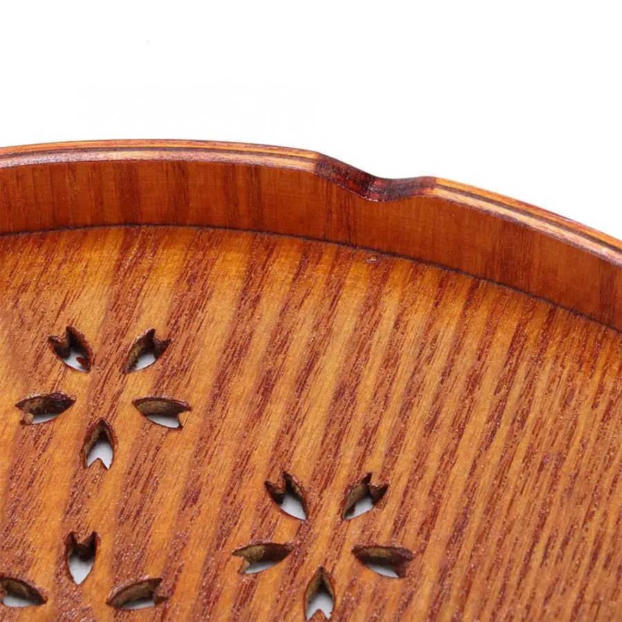 Чайные подносы деревянный полый Восточный Вишневый узор Круглый сервировочный