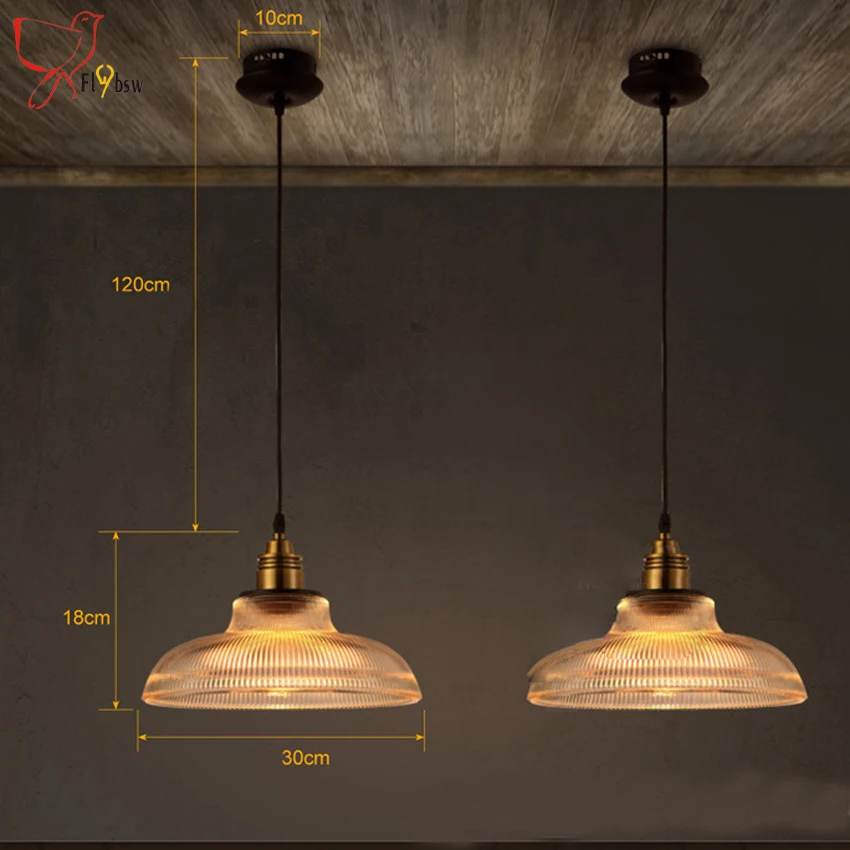 

Loft Vintage Glass Pendant Lights dia 30cm clear glass/amber glass lampshade Industrial hanging Lamps For Restaurant Dining Room
