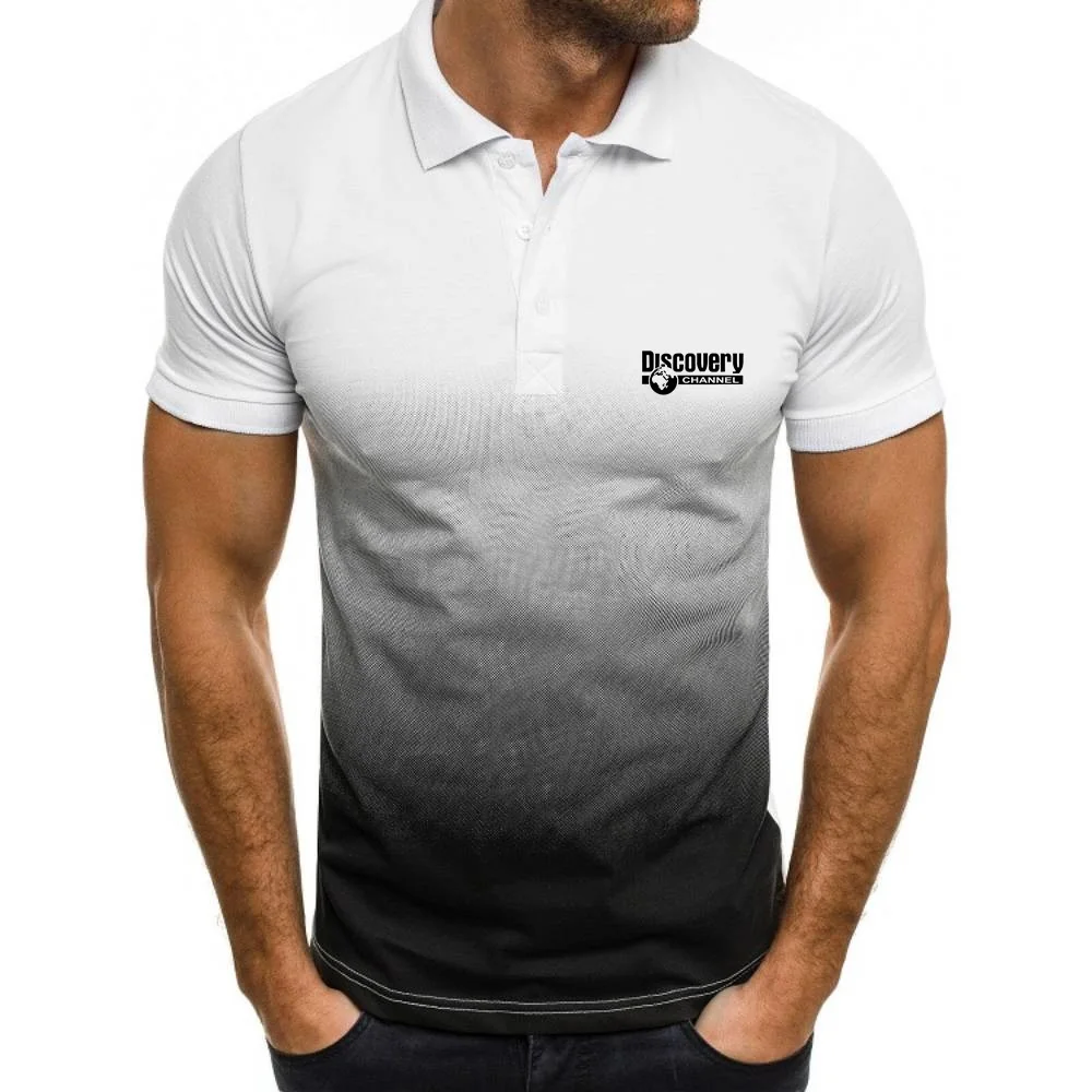 

Polo Shirts Gradient Color Men's Tshirt Discovery Channel Tees Cable TV Documentary Jersey Boss Golftennis Sportwear Topshirt