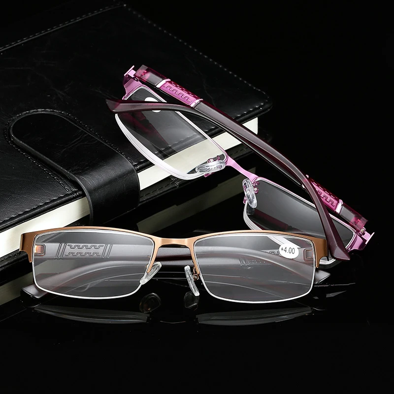 

OLNYLO Men Business Reading Glasses Fashion Metal Half Frame Glasses for Read Male Retro Eyeglasses Diopter 1.0 1.5 2.0 2.5