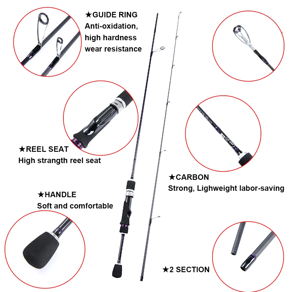 2-секционная Ультралегкая удочка для спиннинга из углеродного волокна удочки