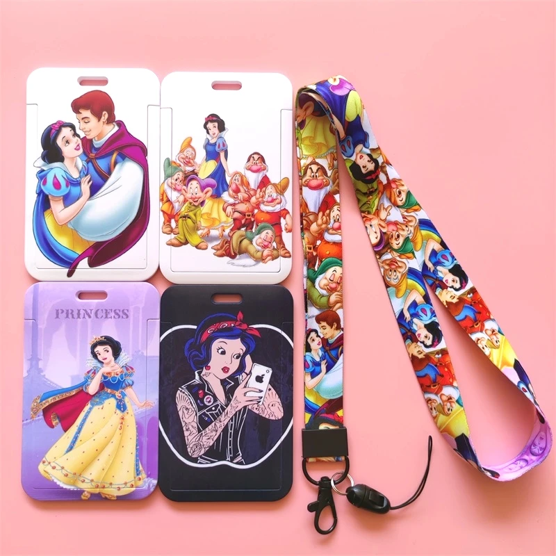 disney snow white princess kids bank card holder business badge card case frame abs employee case student lanyard id card holder free global shipping